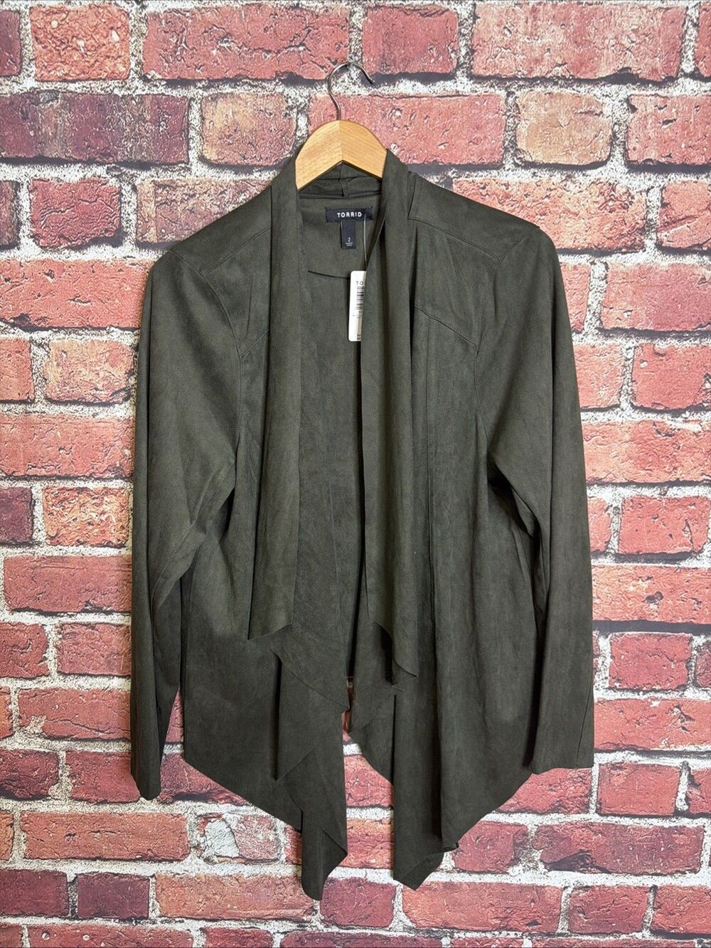 Torrid Drape Front Suede Cardigan Size 2X Green Open Front Plus Size Womens NWT
